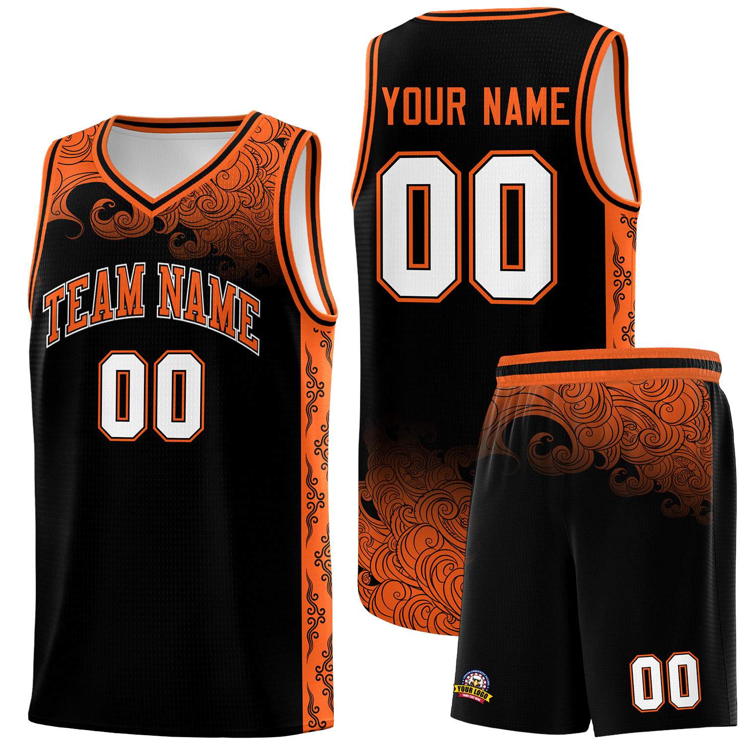 Custom Black Personalized Cloud Pattern Sports Sets Uniform Basketball Jersey