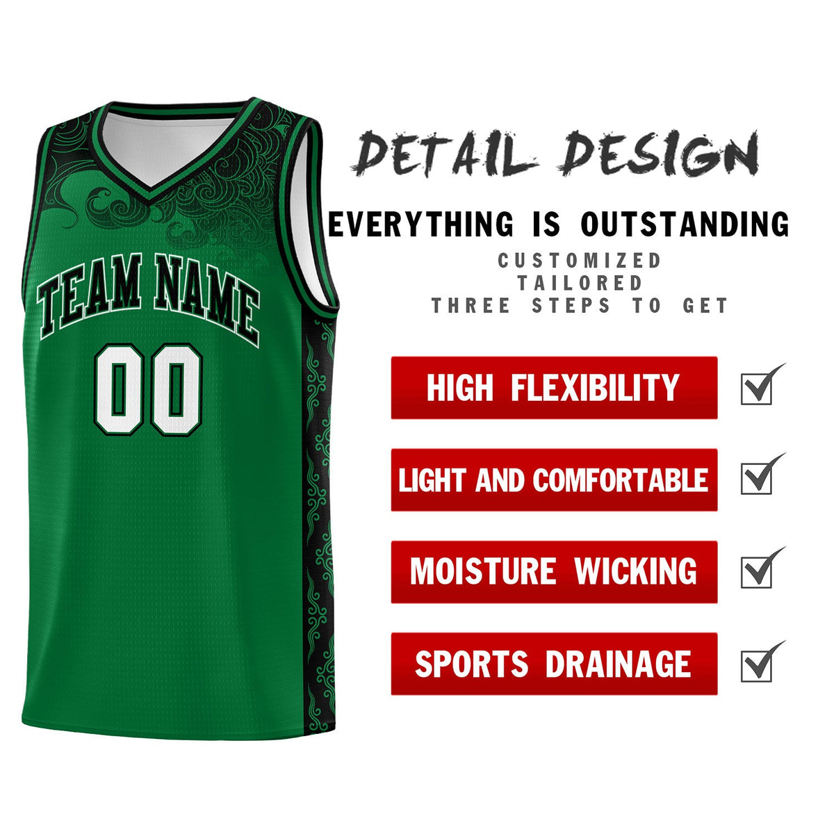 Custom Kelly Green Personalized Cloud Pattern Sports Sets Uniform Basketball Jersey