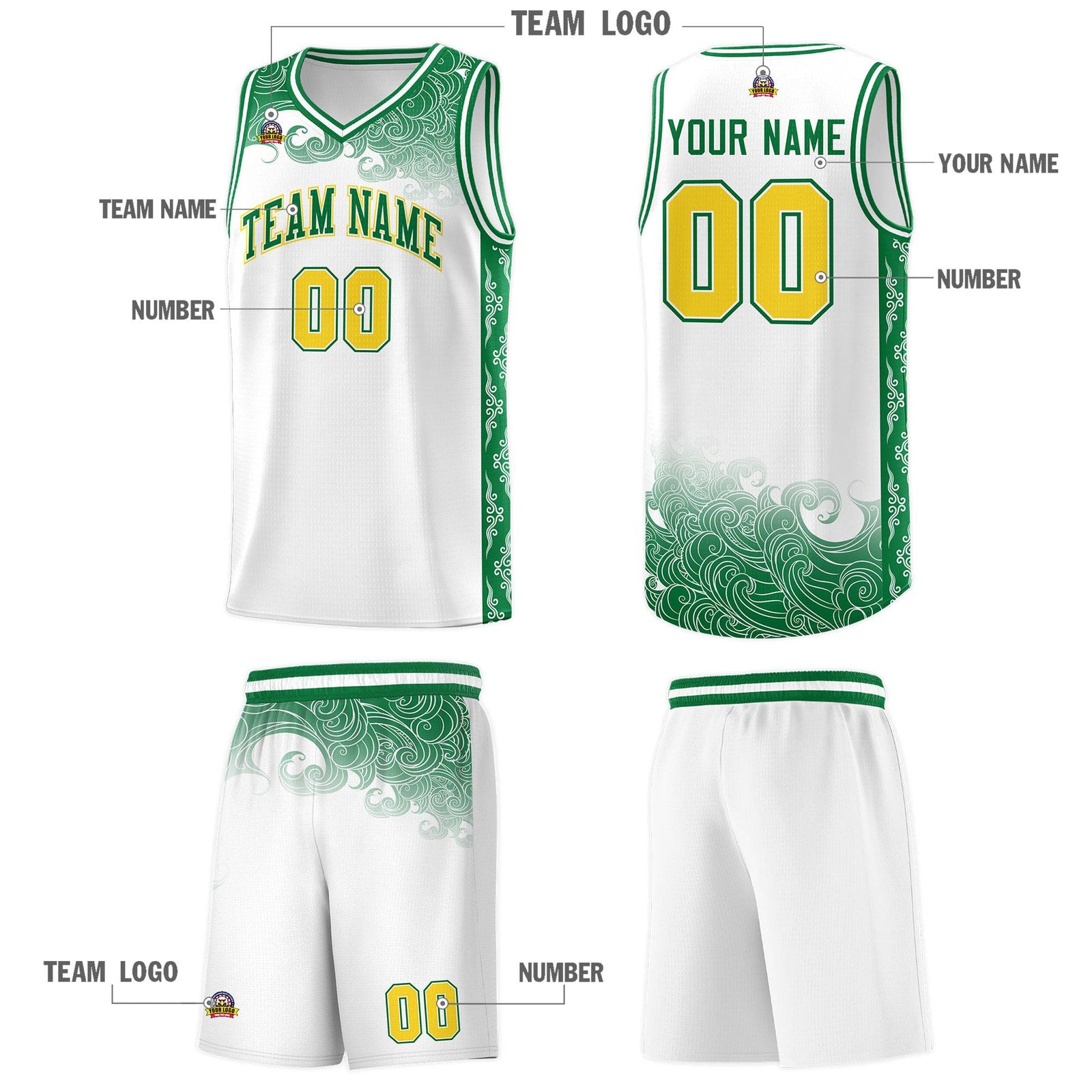 Custom White Personalized Cloud Pattern Sports Sets Uniform Basketball Jersey