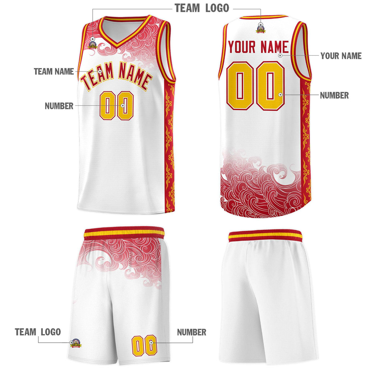 Custom White Personalized Cloud Pattern Sports Sets Uniform Basketball Jersey