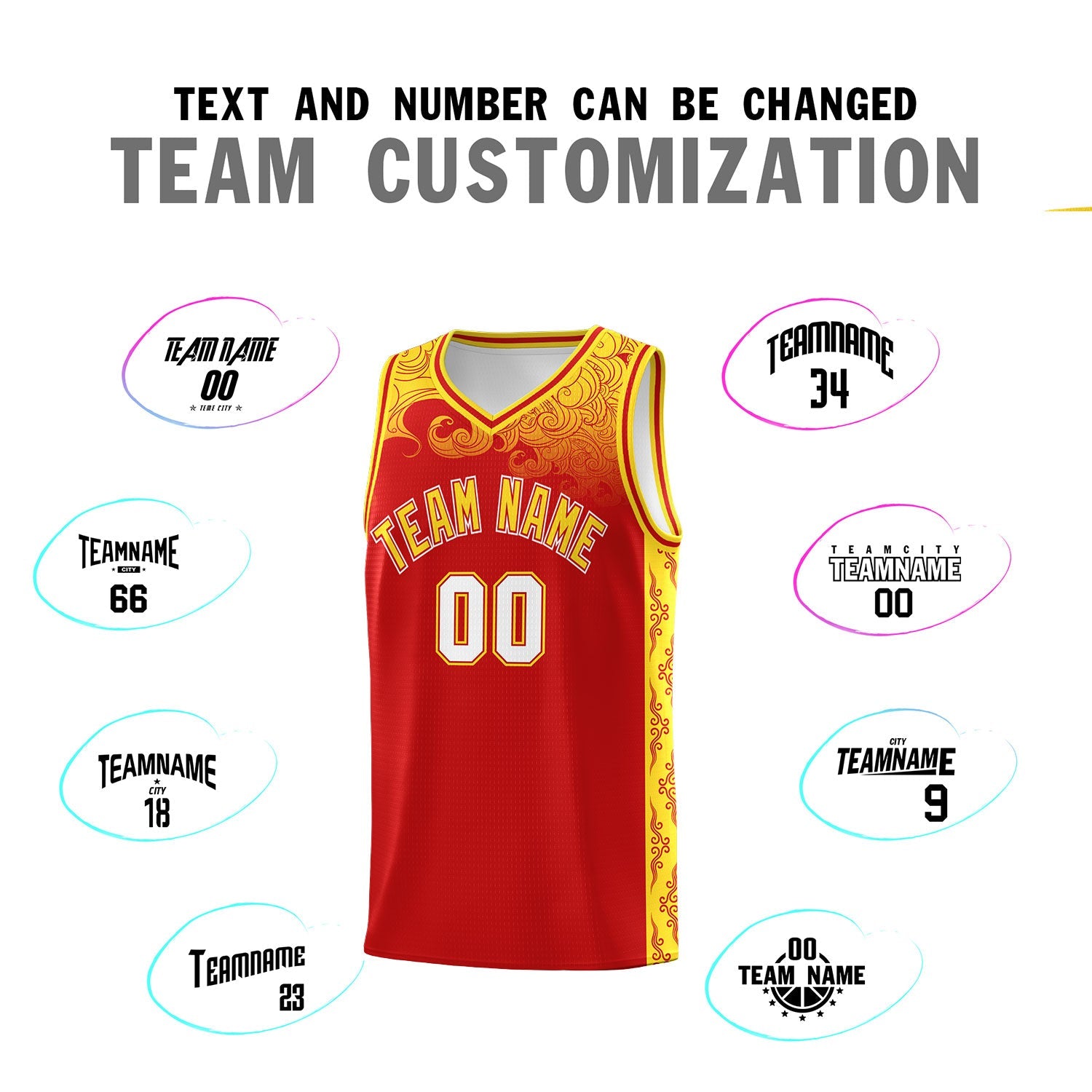 Custom Red Personalized Cloud Pattern Sports Sets Uniform Basketball Jersey