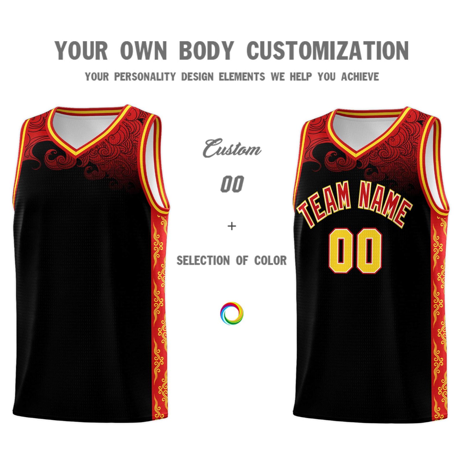 Custom Black Personalized Cloud Pattern Sports Sets Uniform Basketball Jersey