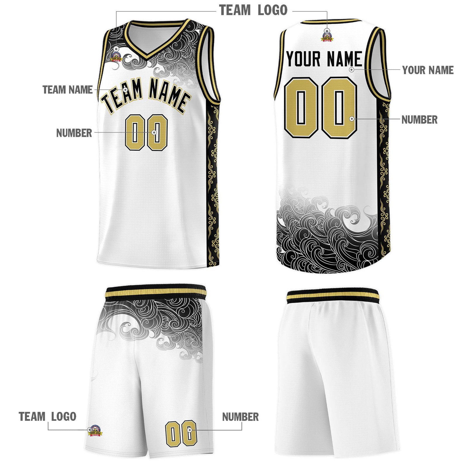 Custom White Personalized Cloud Pattern Sports Sets Uniform Basketball Jersey