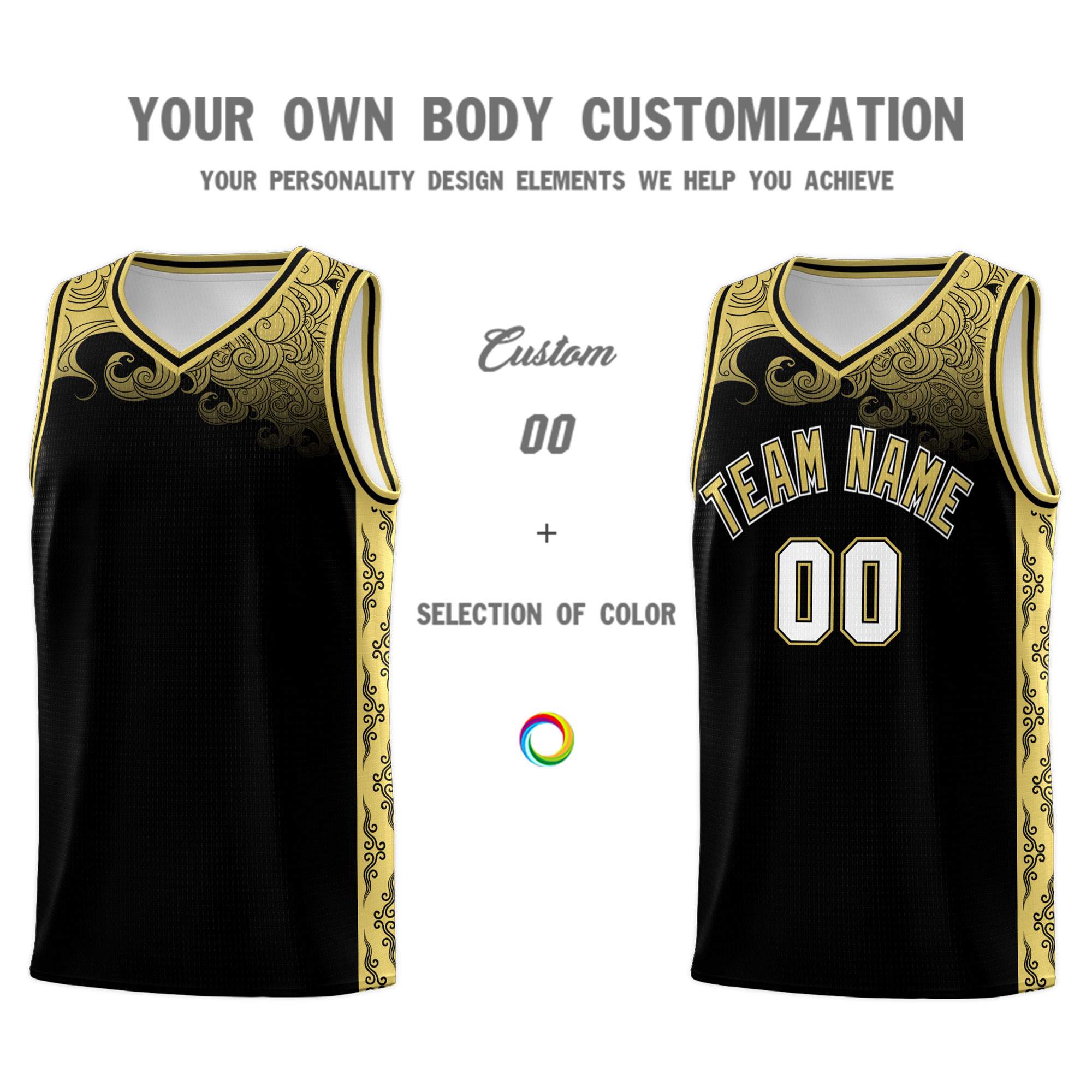 Custom Black Personalized Cloud Pattern Sports Sets Uniform Basketball Jersey