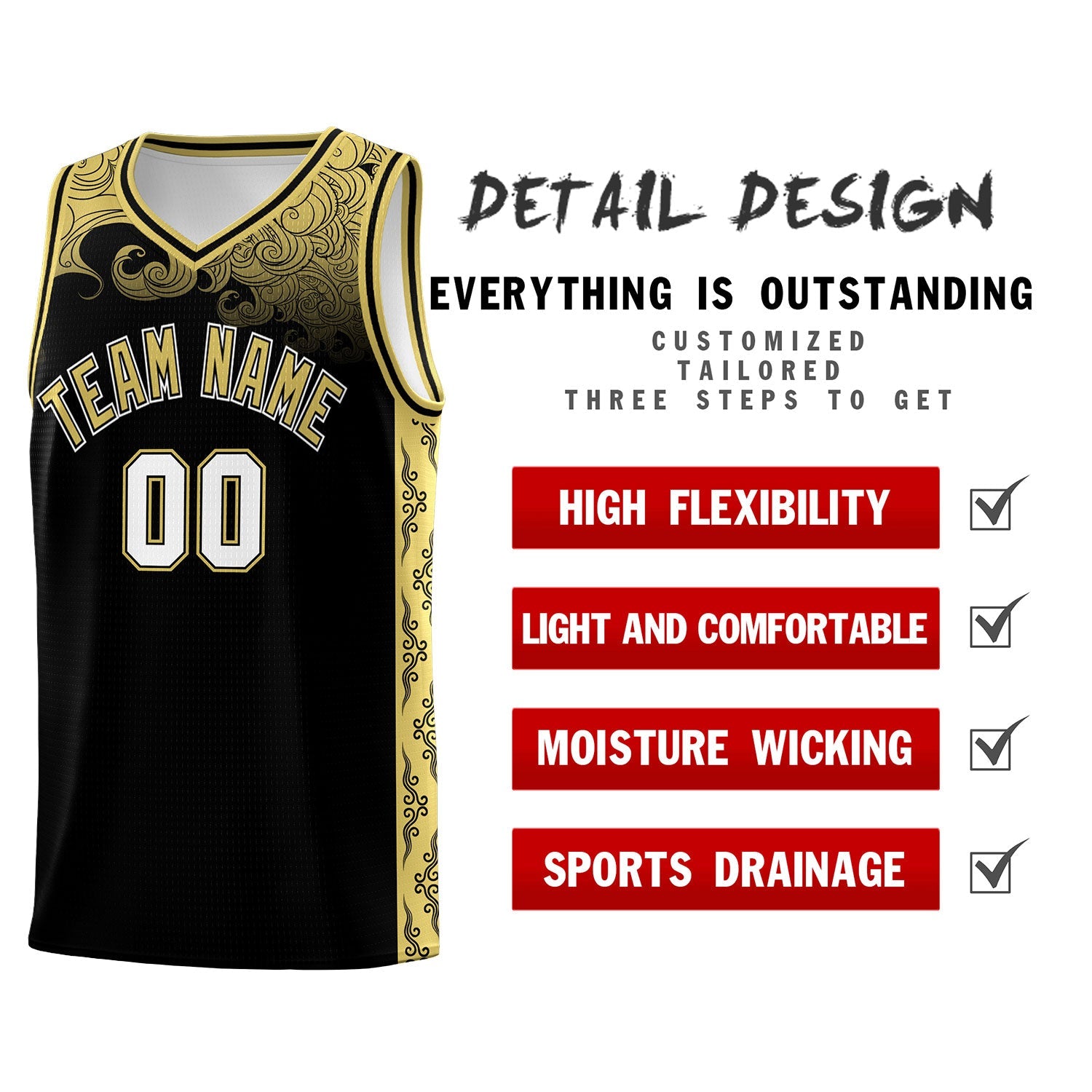 Custom Black Personalized Cloud Pattern Sports Sets Uniform Basketball Jersey