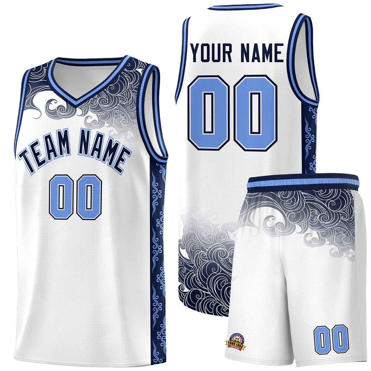 Custom White Personalized Cloud Pattern Sports Sets Uniform Basketball Jersey