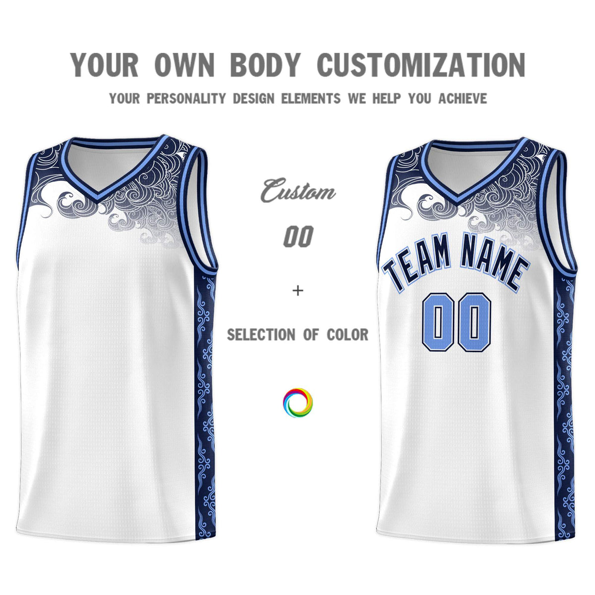 Custom White Personalized Cloud Pattern Sports Sets Uniform Basketball Jersey
