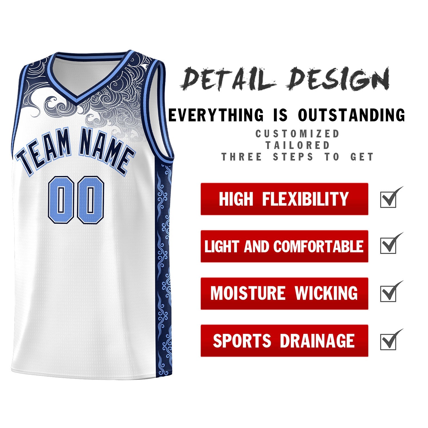 Custom White Personalized Cloud Pattern Sports Sets Uniform Basketball Jersey