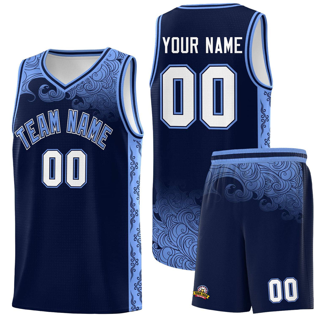 Custom Navy Personalized Cloud Pattern Sports Sets Uniform Basketball Jersey