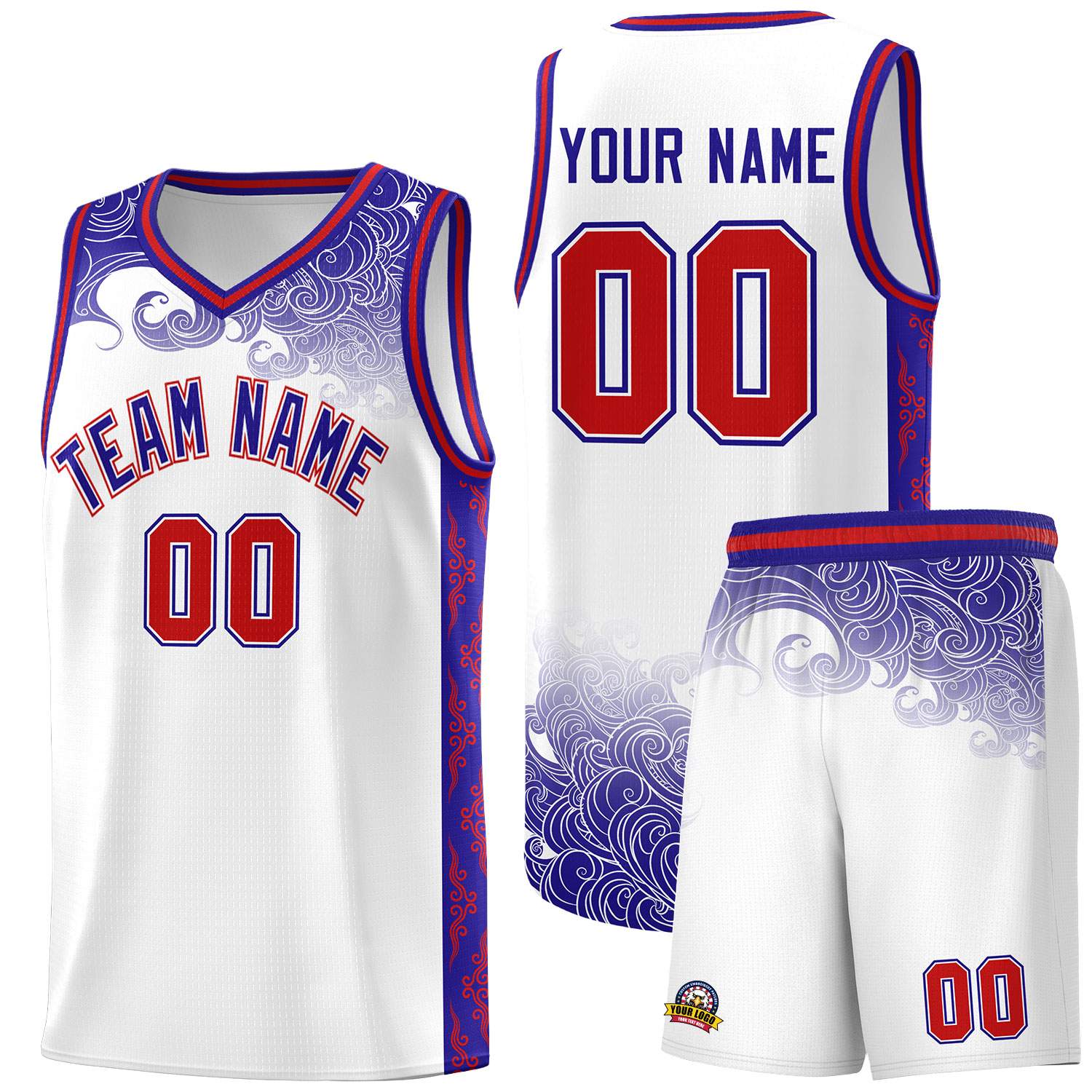 Custom White Personalized Cloud Pattern Sports Sets Uniform Basketball Jersey