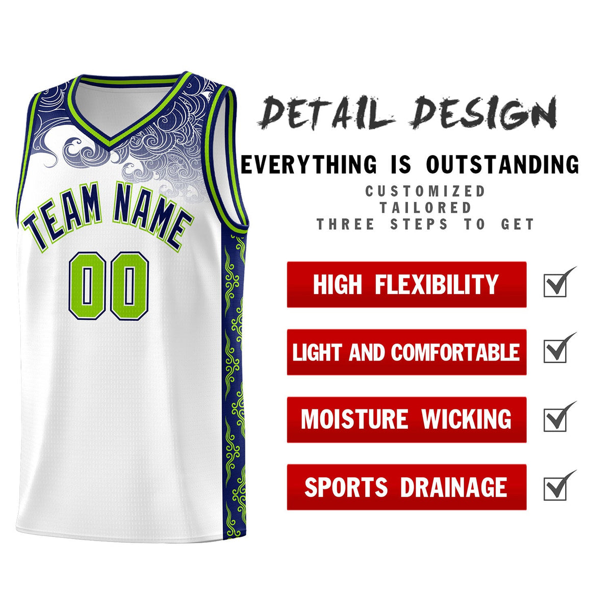 Custom White Personalized Cloud Pattern Sports Sets Uniform Basketball Jersey