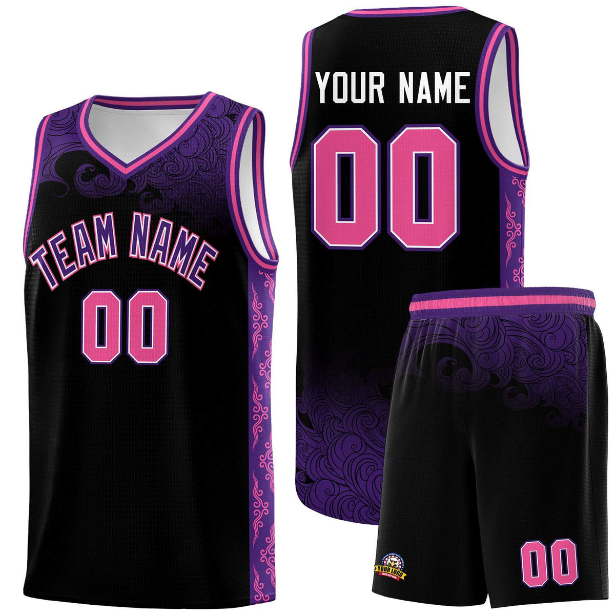 Custom Black Personalized Cloud Pattern Sports Sets Uniform Basketball Jersey