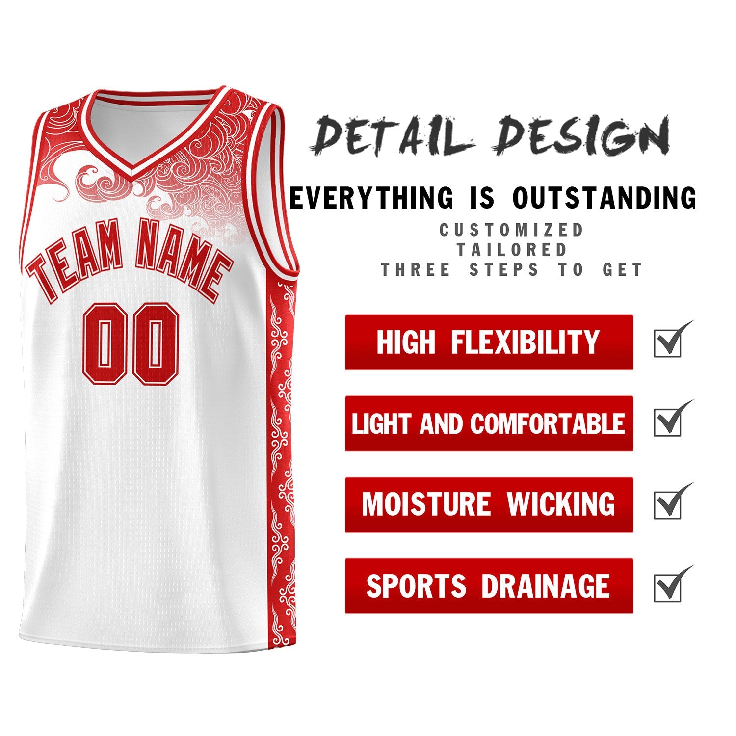 Custom White Personalized Cloud Pattern Sports Sets Uniform Basketball Jersey
