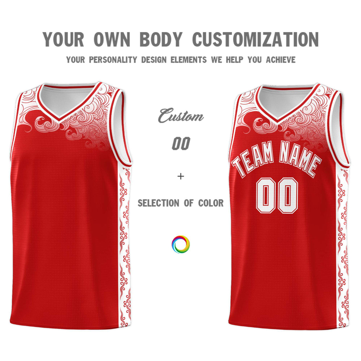 Custom Red Personalized Cloud Pattern Sports Sets Uniform Basketball Jersey