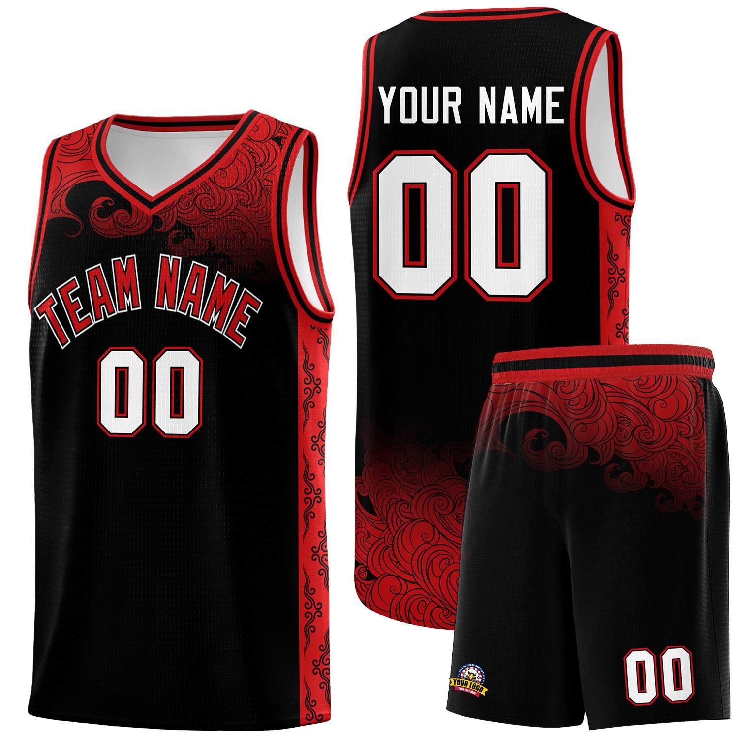 Custom Black Personalized Cloud Pattern Sports Sets Uniform Basketball Jersey