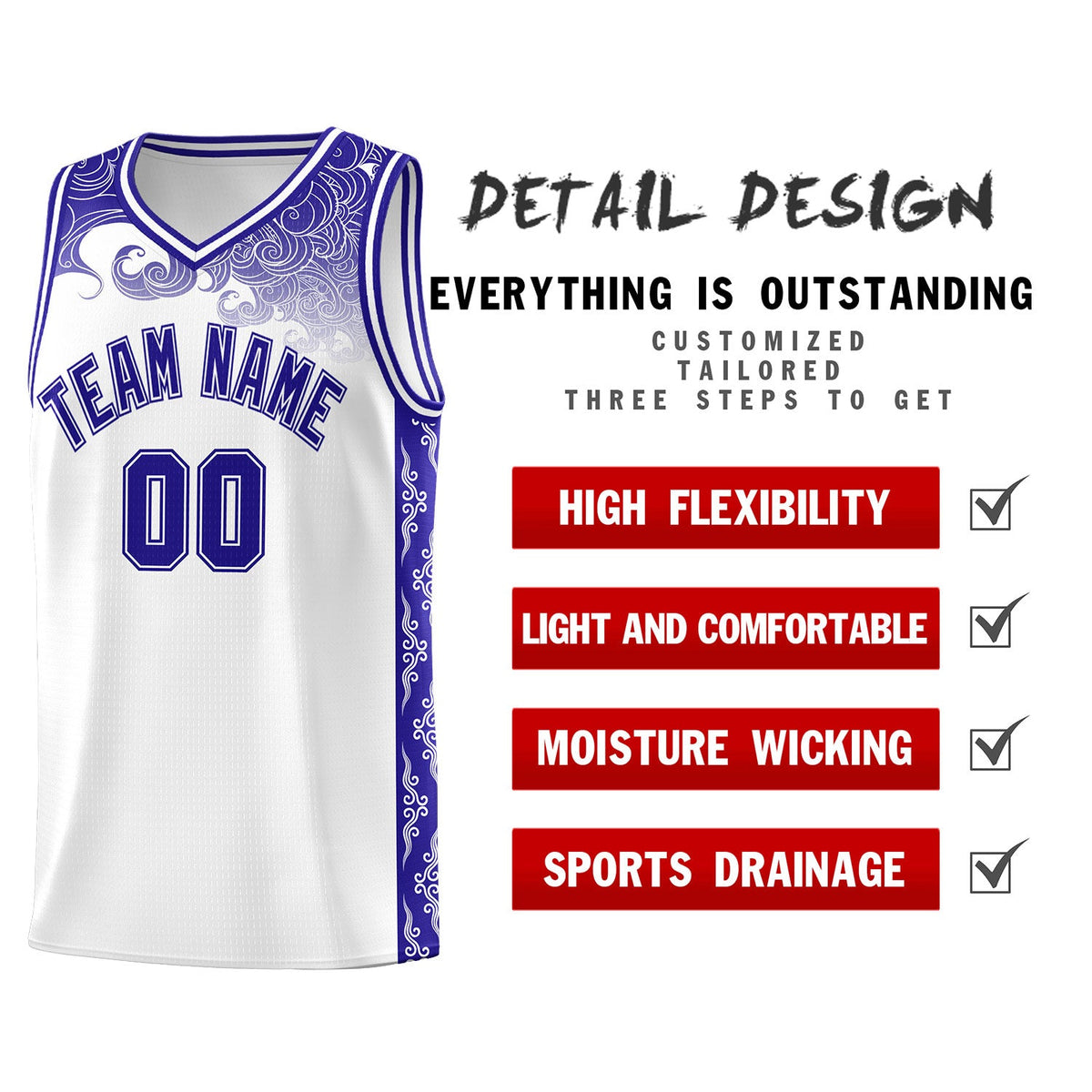 Custom White Personalized Cloud Pattern Sports Sets Uniform Basketball Jersey