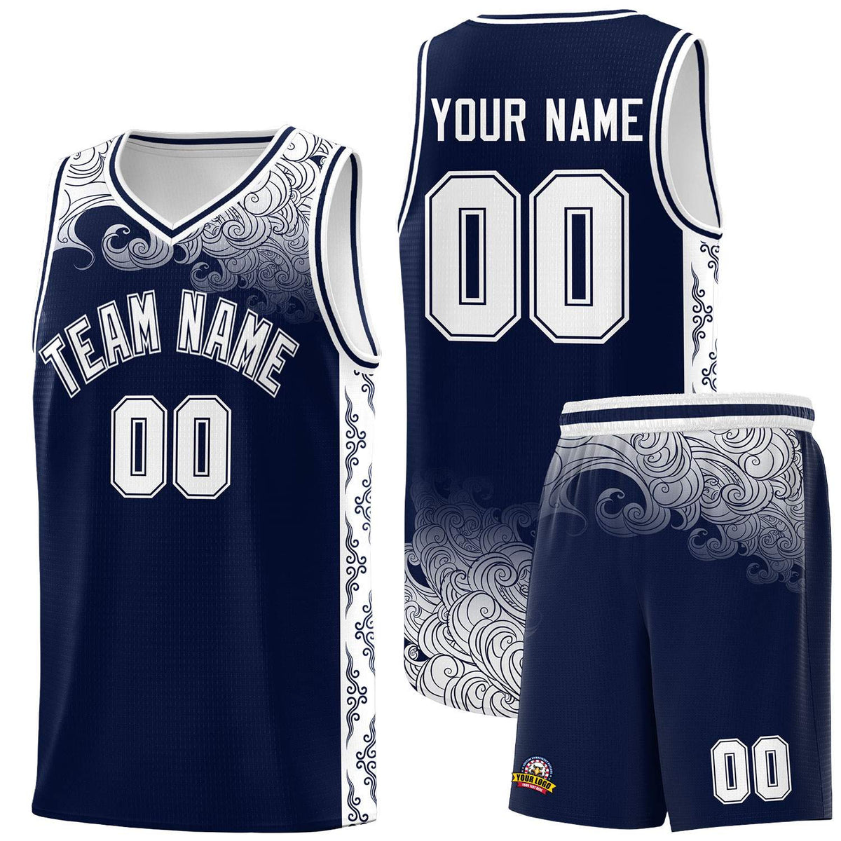 Custom Navy Personalized Cloud Pattern Sports Sets Uniform Basketball Jersey
