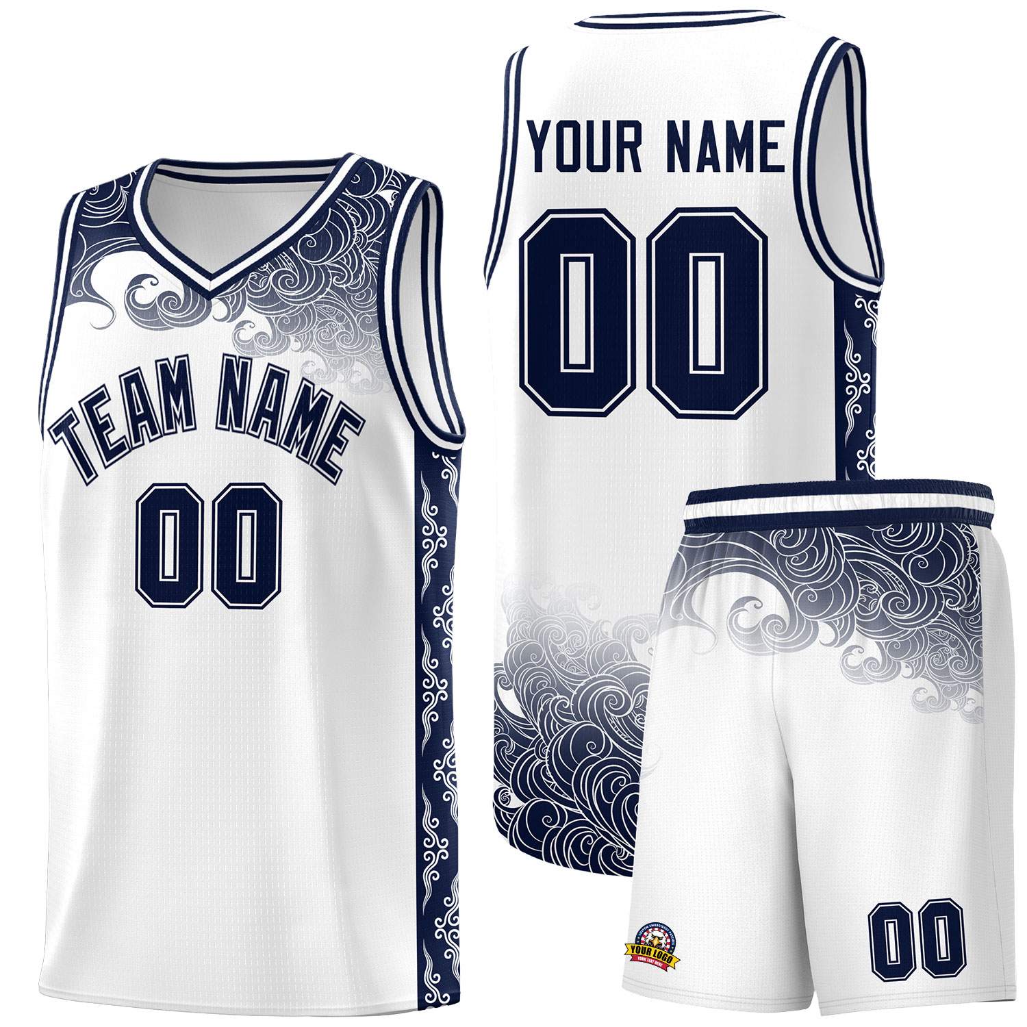 Custom White Personalized Cloud Pattern Sports Sets Uniform Basketball Jersey