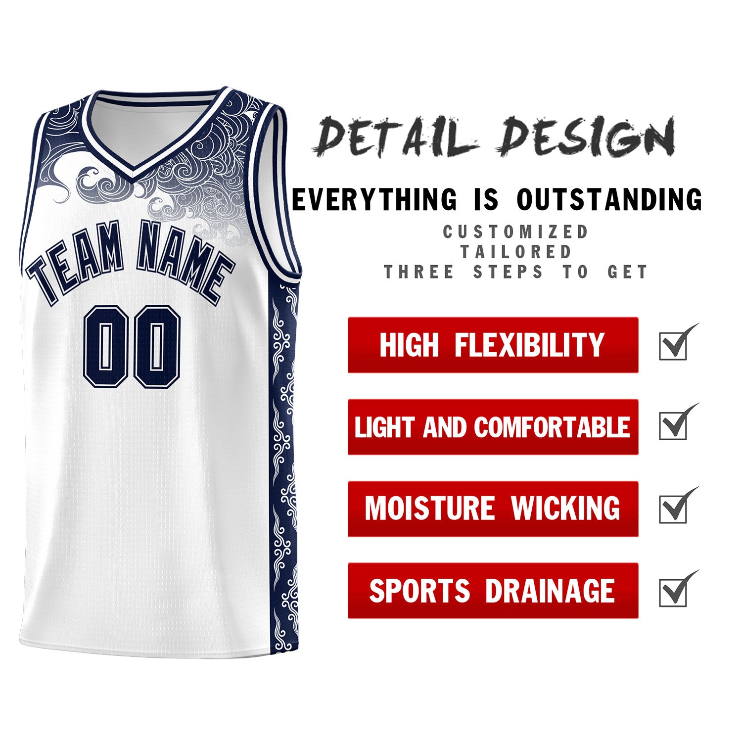 Custom White Personalized Cloud Pattern Sports Sets Uniform Basketball Jersey