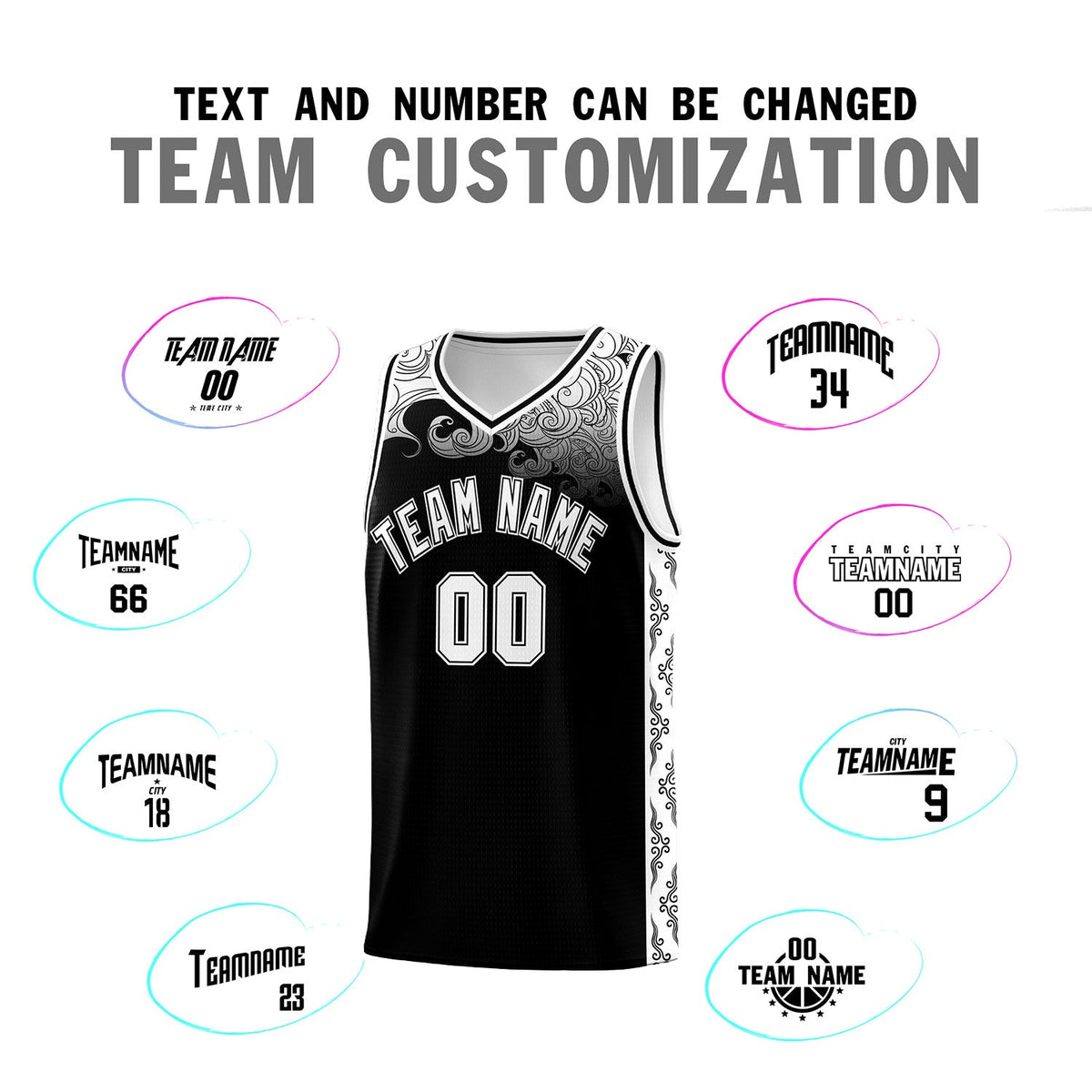 Custom Black Personalized Cloud Pattern Sports Sets Uniform Basketball Jersey