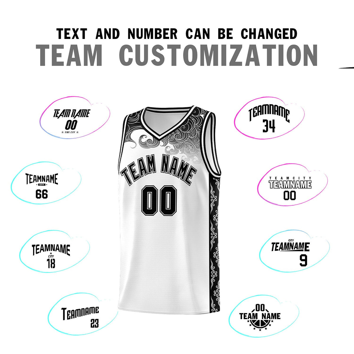 Custom White Personalized Cloud Pattern Sports Sets Uniform Basketball Jersey