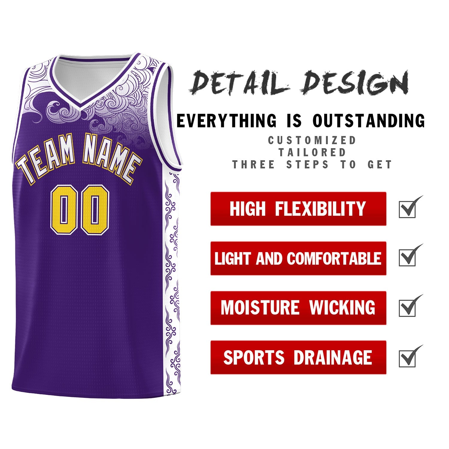 Custom Purple Personalized Cloud Pattern Sports Sets Uniform Basketball Jersey