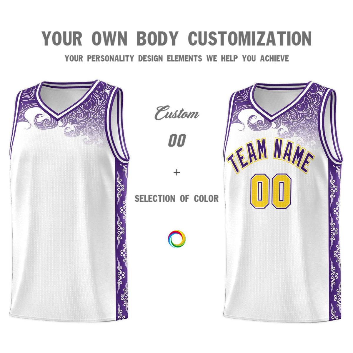Custom White Personalized Cloud Pattern Sports Sets Uniform Basketball Jersey