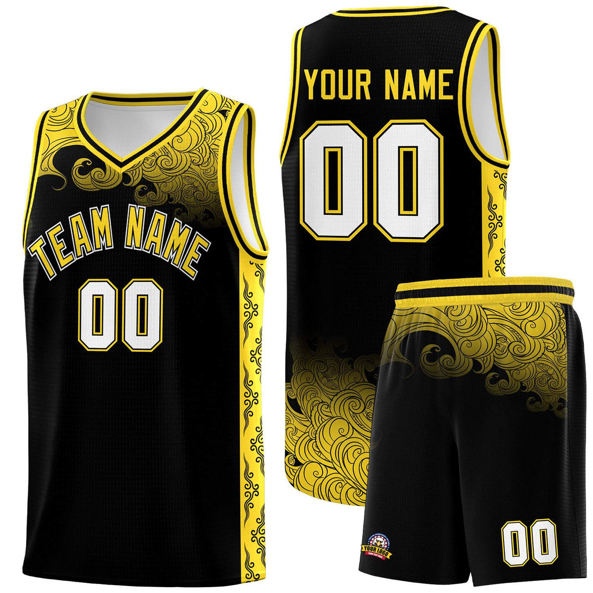 Custom Black Personalized Cloud Pattern Sports Sets Uniform Basketball Jersey