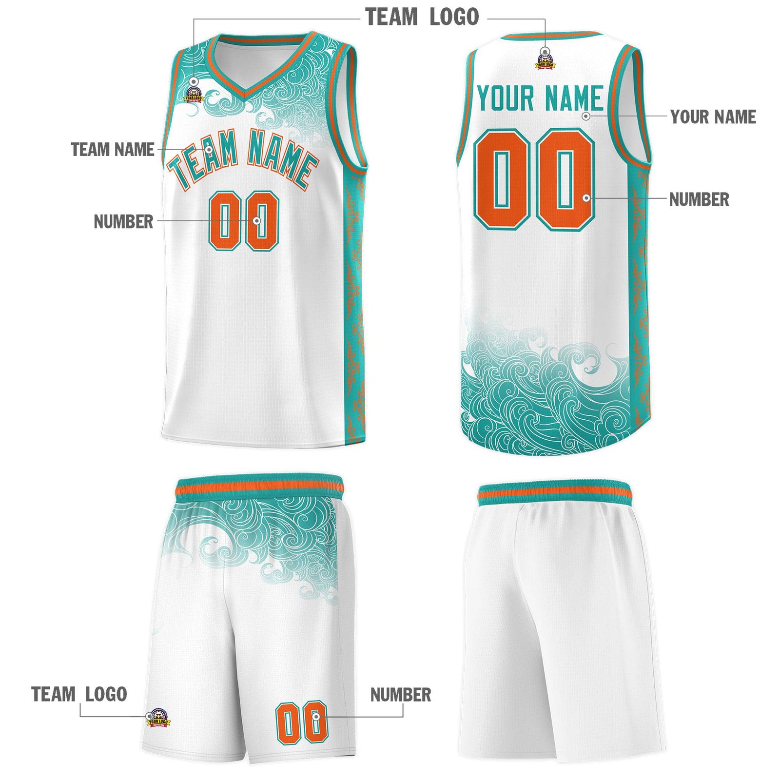 Custom White Personalized Cloud Pattern Sports Sets Uniform Basketball Jersey