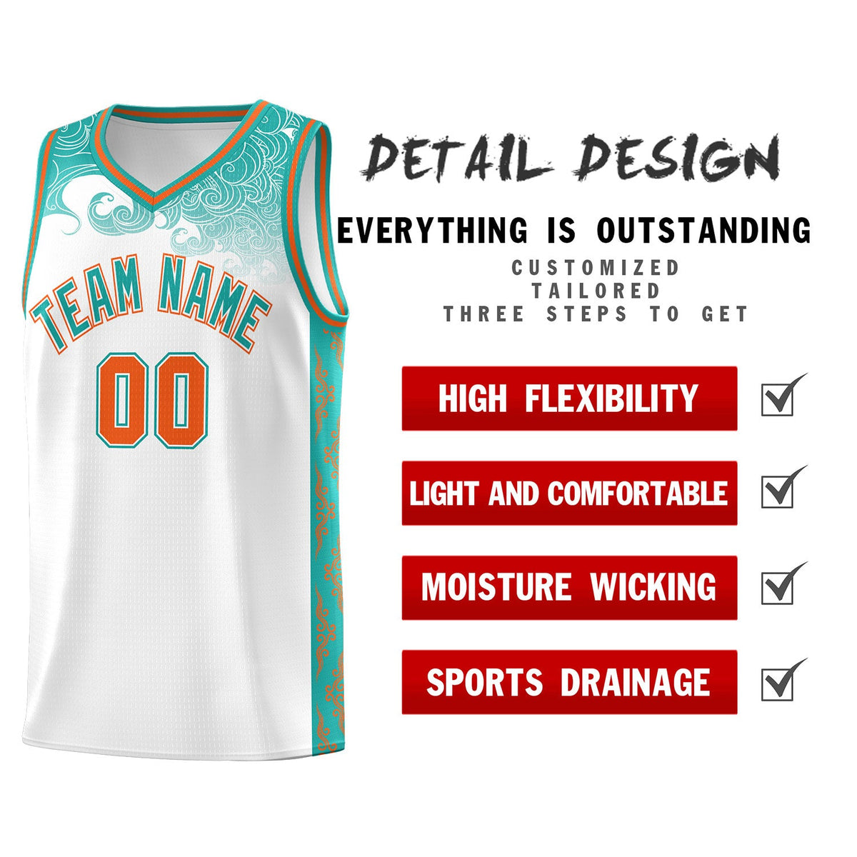 Custom White Personalized Cloud Pattern Sports Sets Uniform Basketball Jersey
