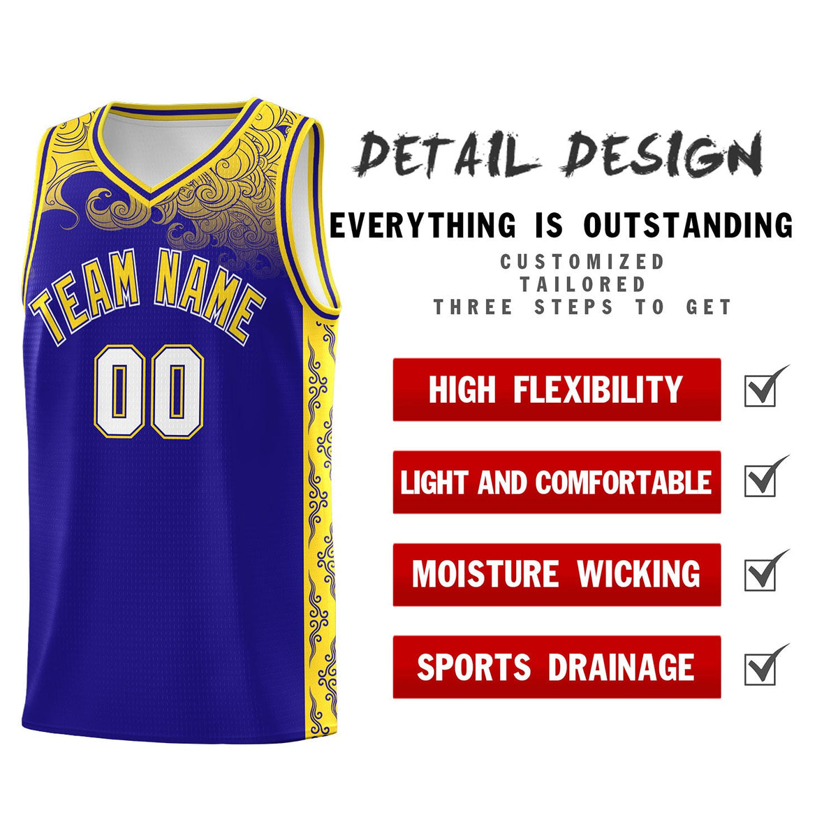 Custom Royal Personalized Cloud Pattern Sports Sets Uniform Basketball Jersey