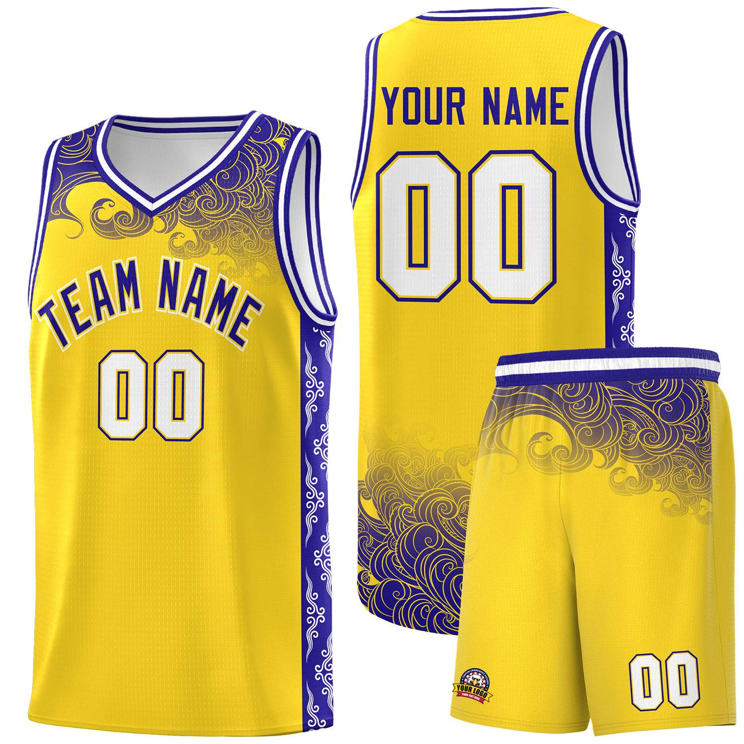 Custom Gold Personalized Cloud Pattern Sports Sets Uniform Basketball Jersey