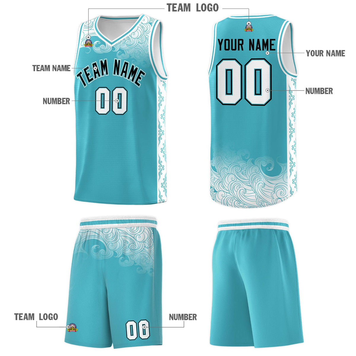Custom Sky Blue Personalized Cloud Pattern Sports Sets Uniform Basketball Jersey