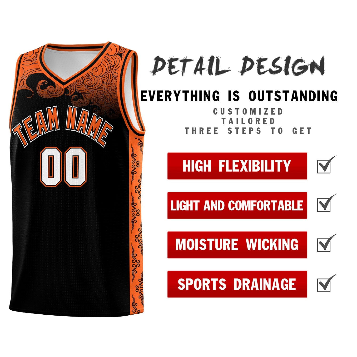 Custom Black Personalized Cloud Pattern Sports Sets Uniform Basketball Jersey