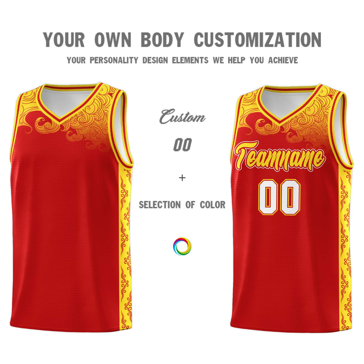 Custom Red Personalized Cloud Pattern Sports Sets Uniform Basketball Jersey