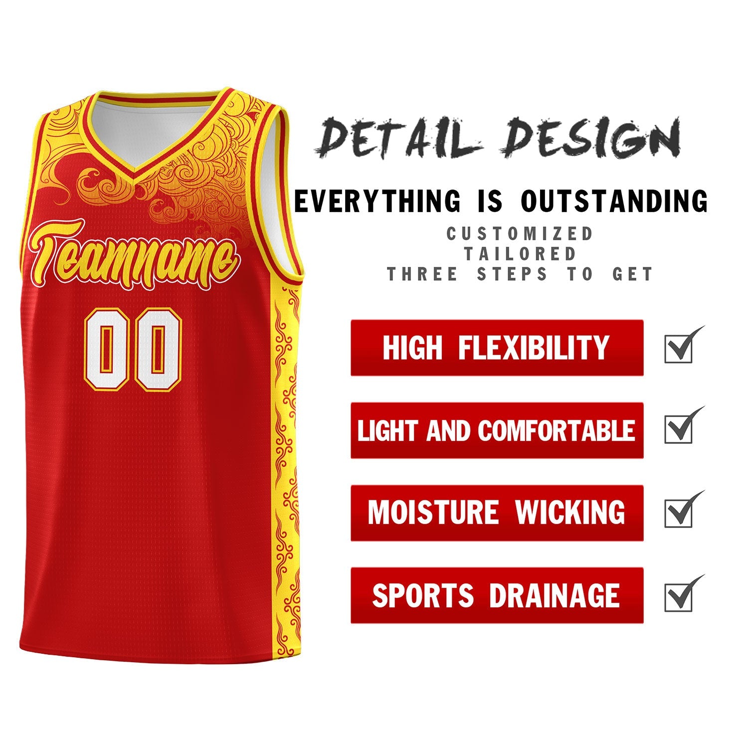 Custom Red Personalized Cloud Pattern Sports Sets Uniform Basketball Jersey