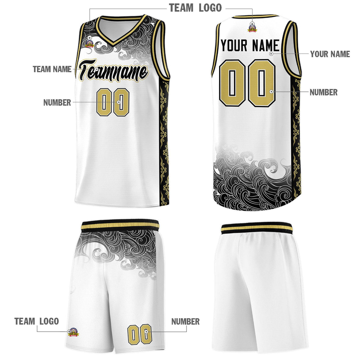 Custom White Personalized Cloud Pattern Sports Sets Uniform Basketball Jersey