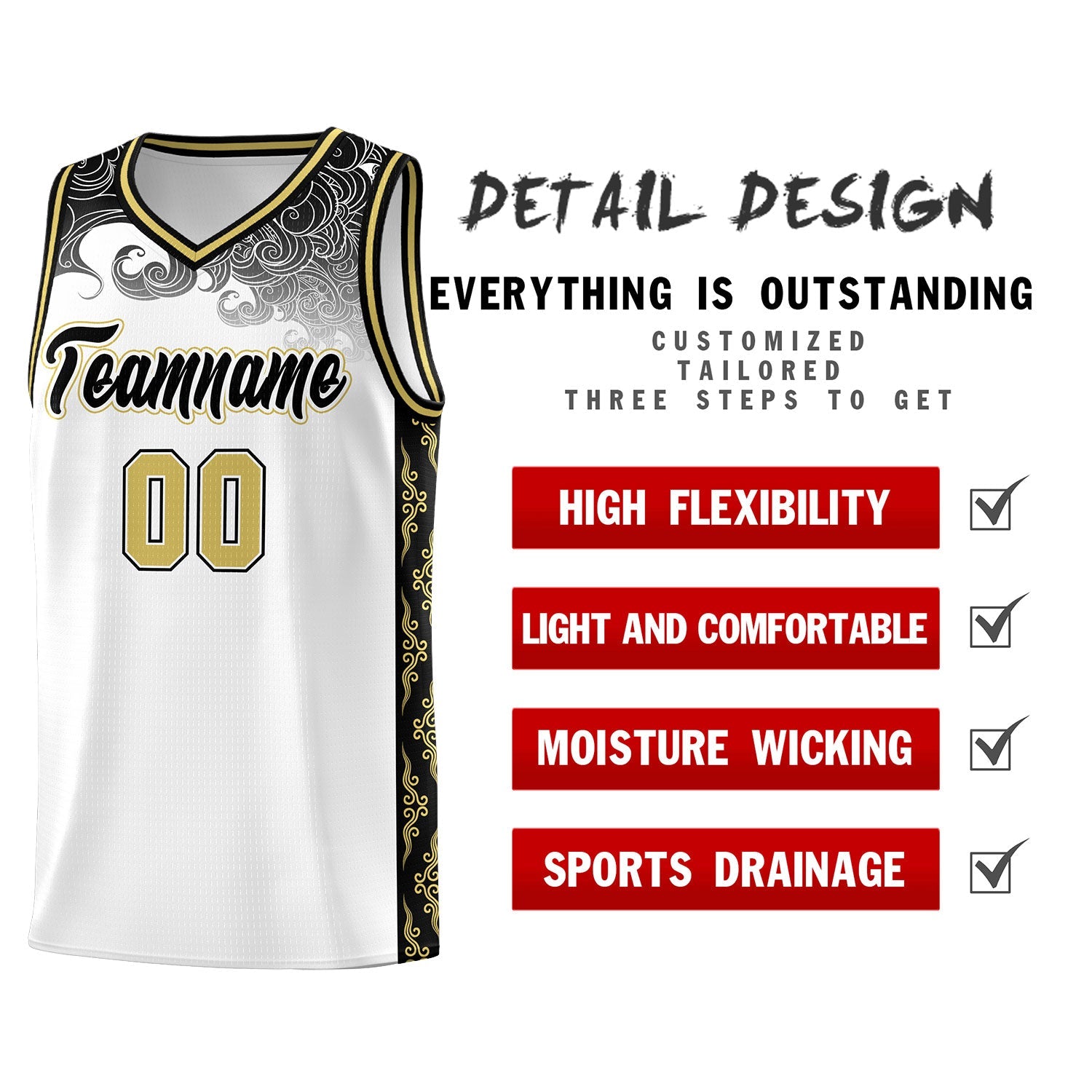 Custom White Personalized Cloud Pattern Sports Sets Uniform Basketball Jersey