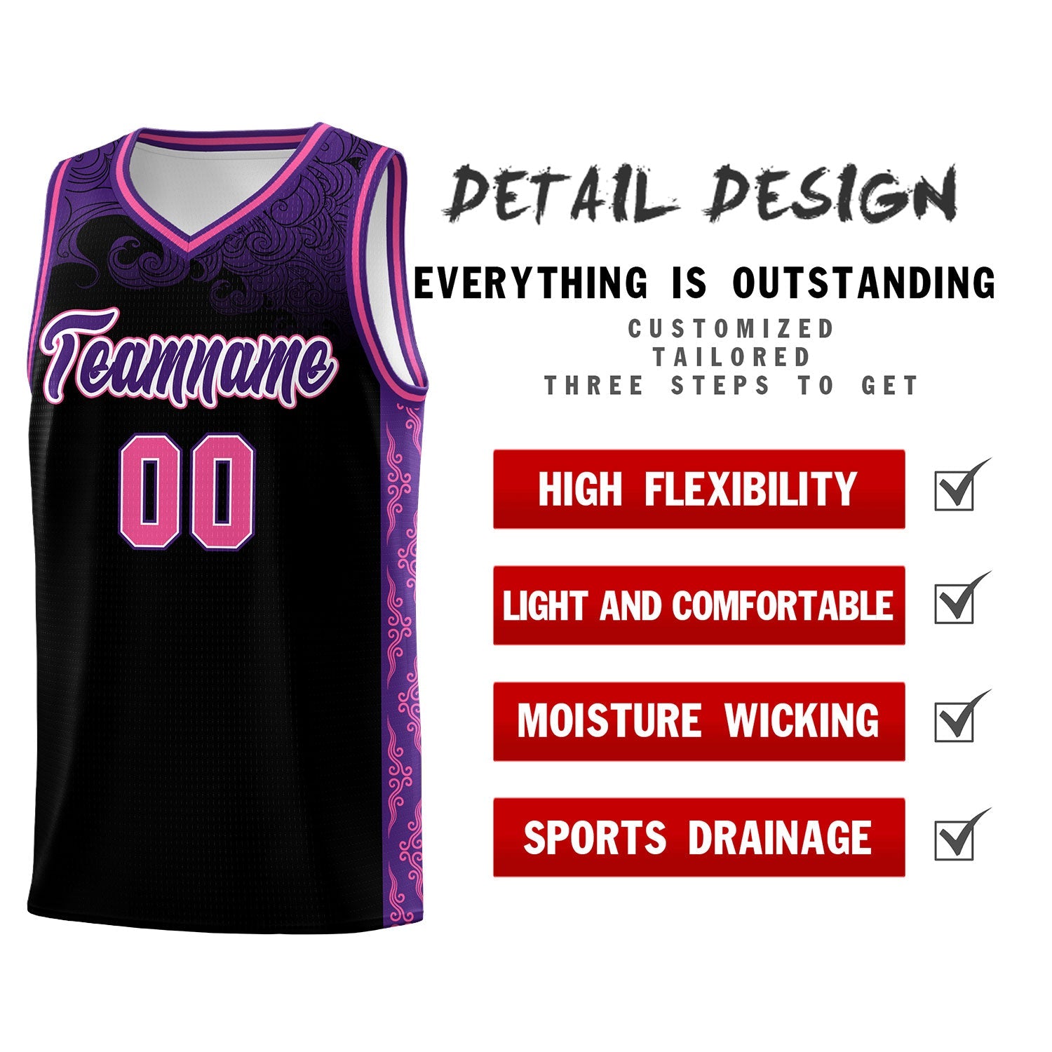 Custom Black Personalized Cloud Pattern Sports Sets Uniform Basketball Jersey