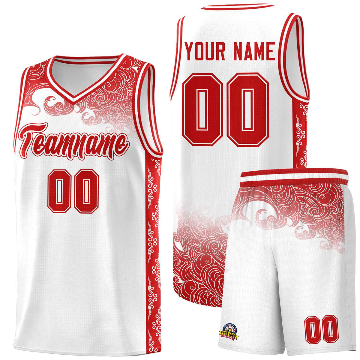 Custom White Personalized Cloud Pattern Sports Sets Uniform Basketball Jersey