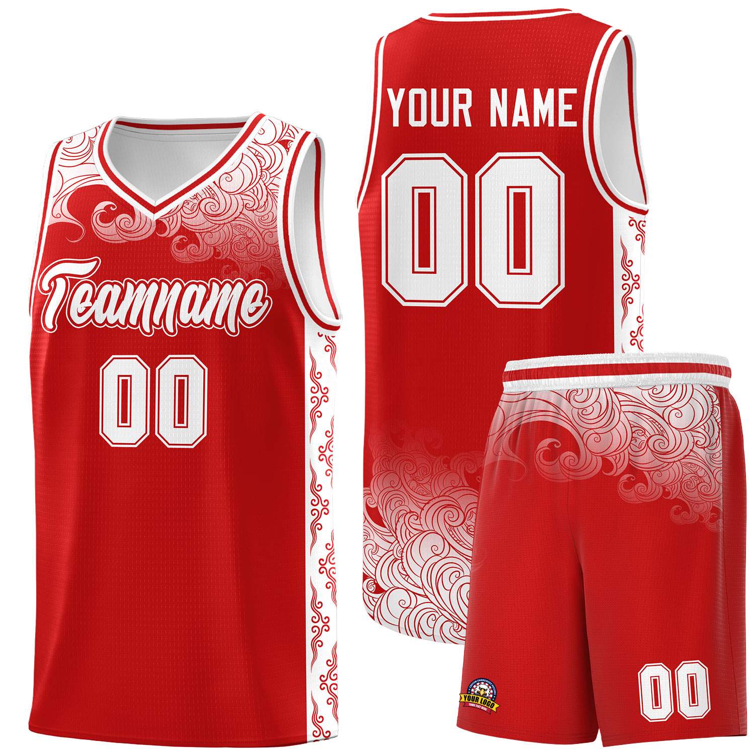 Custom Red Personalized Cloud Pattern Sports Sets Uniform Basketball Jersey