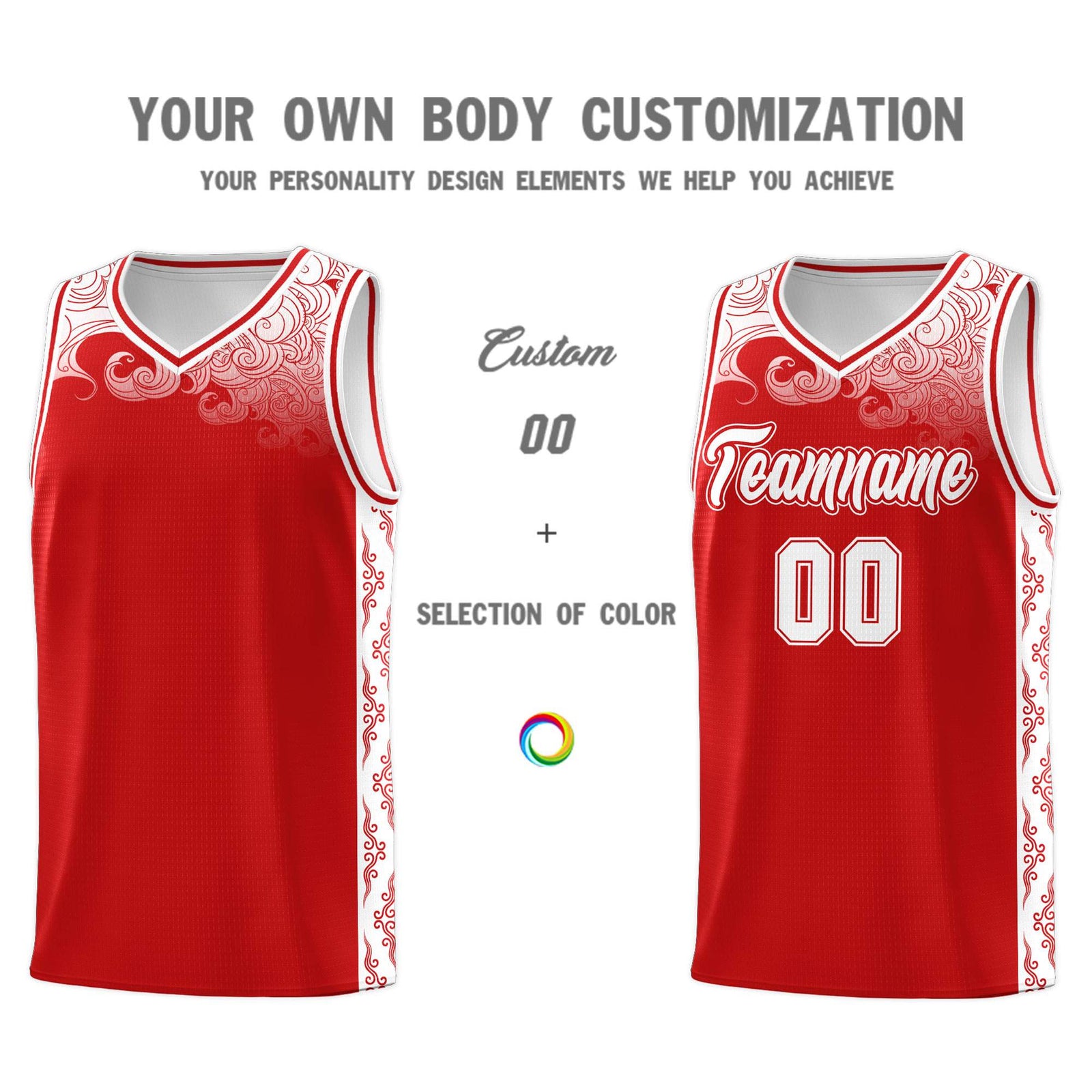 Custom Red Personalized Cloud Pattern Sports Sets Uniform Basketball Jersey