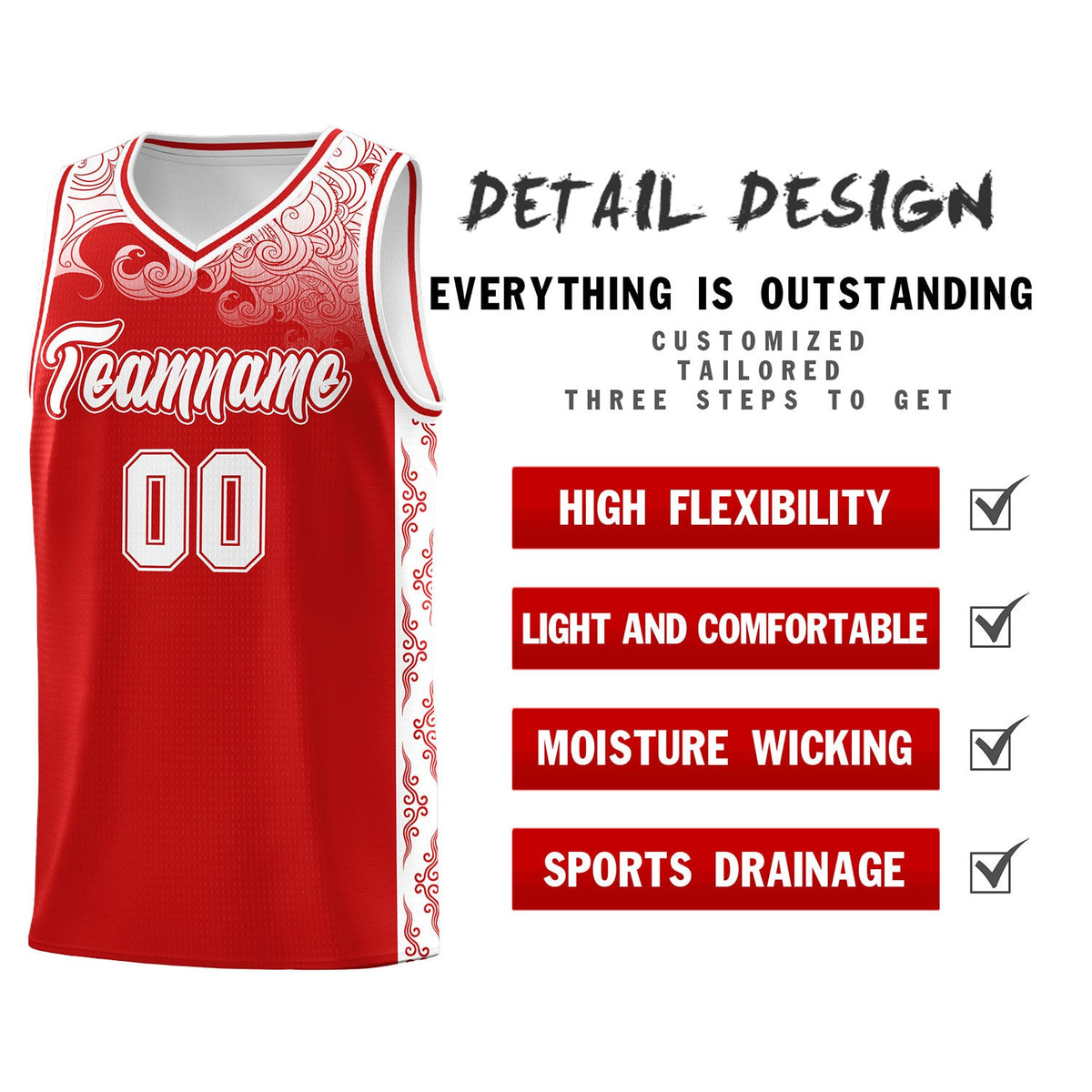 Custom Red Personalized Cloud Pattern Sports Sets Uniform Basketball Jersey