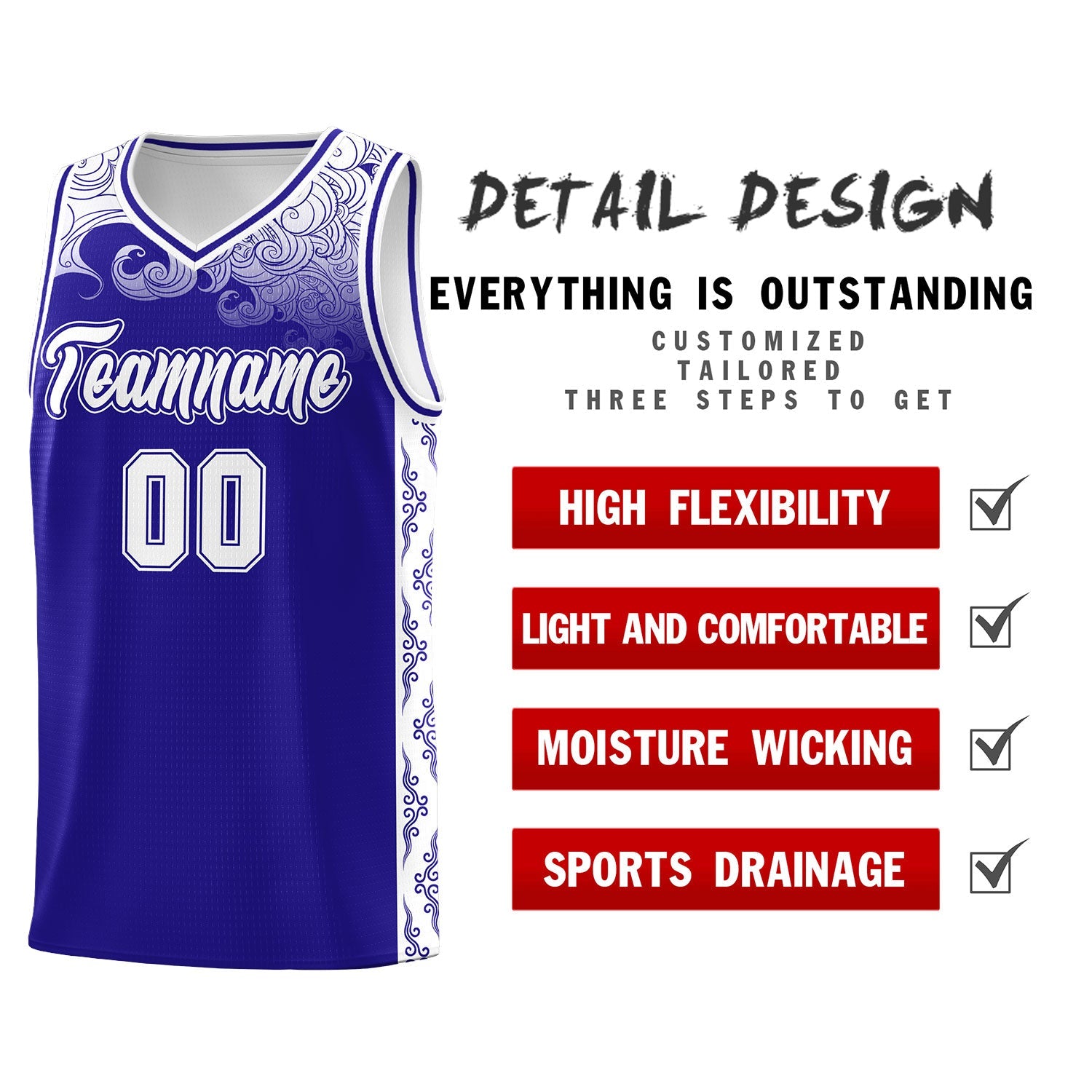 Custom Royal Personalized Cloud Pattern Sports Sets Uniform Basketball Jersey