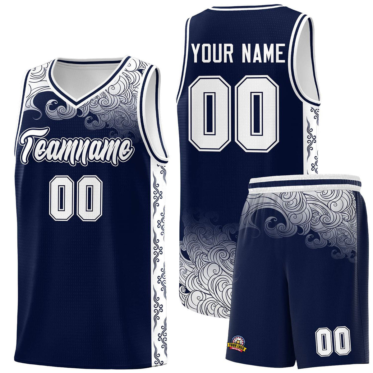 Custom Navy Personalized Cloud Pattern Sports Sets Uniform Basketball Jersey