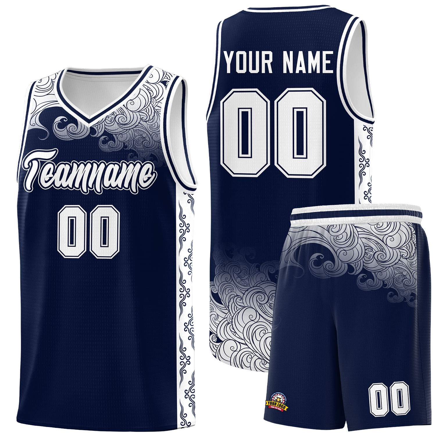 Custom Navy Personalized Cloud Pattern Sports Sets Uniform Basketball Jersey