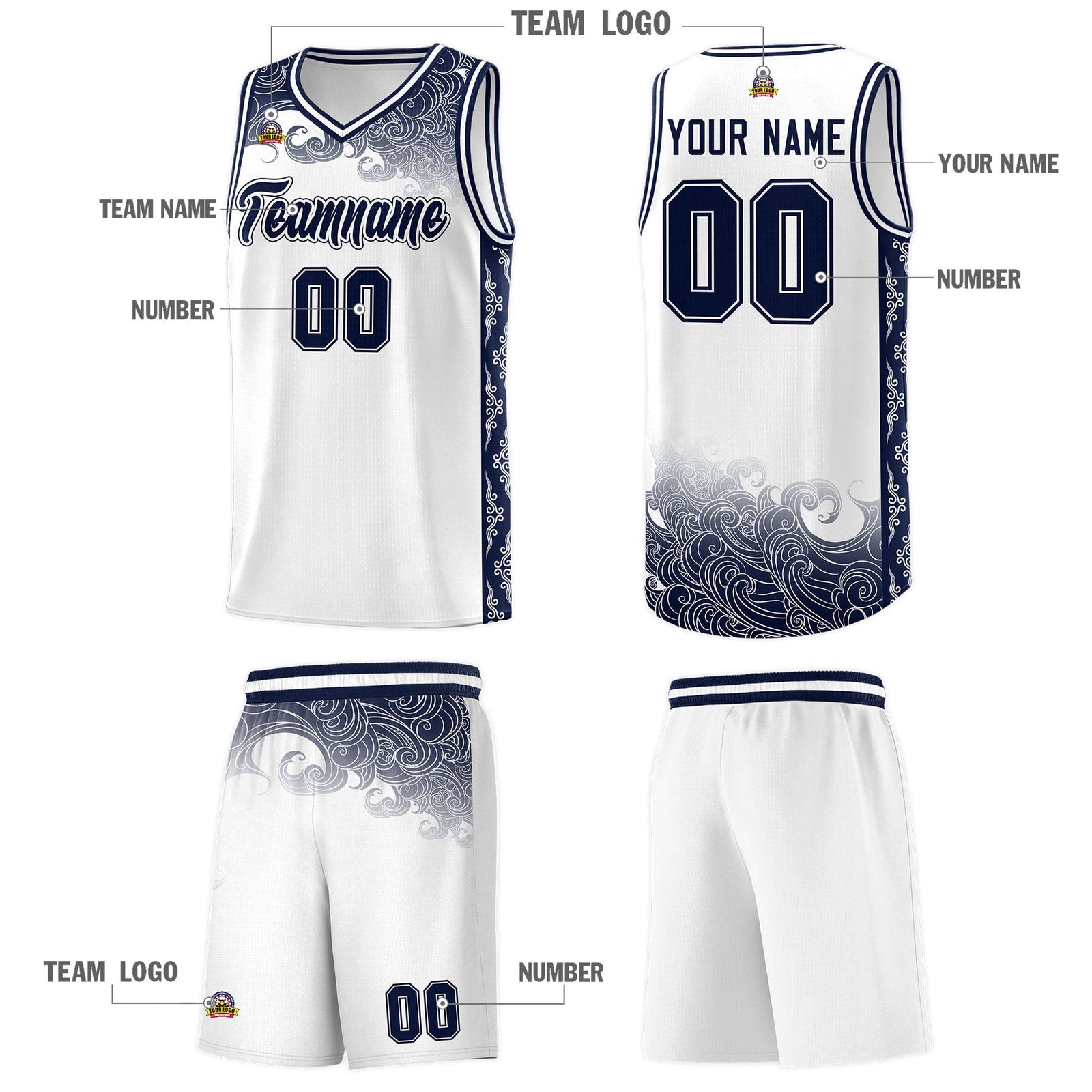 Custom White Personalized Cloud Pattern Sports Sets Uniform Basketball Jersey