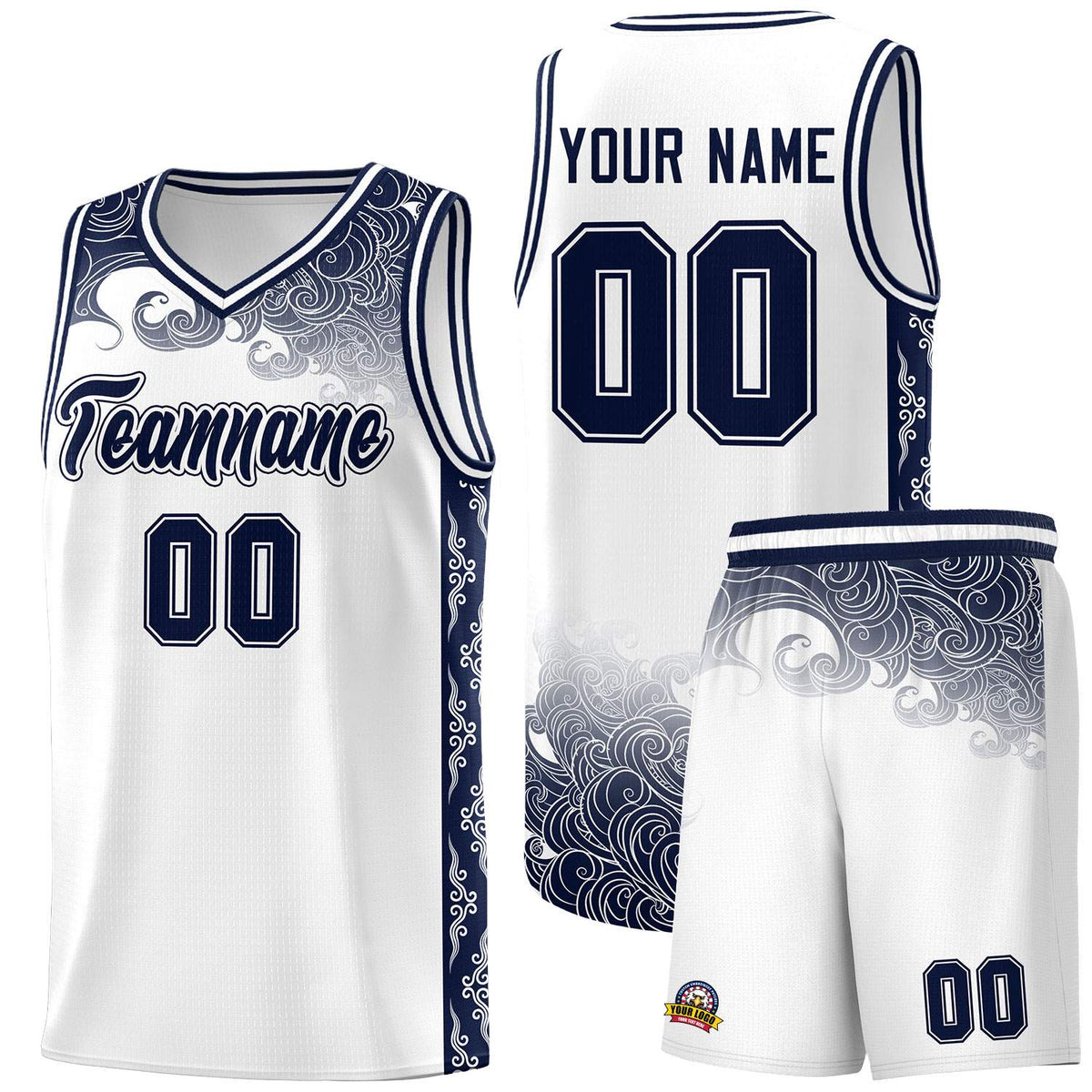 Custom White Personalized Cloud Pattern Sports Sets Uniform Basketball Jersey