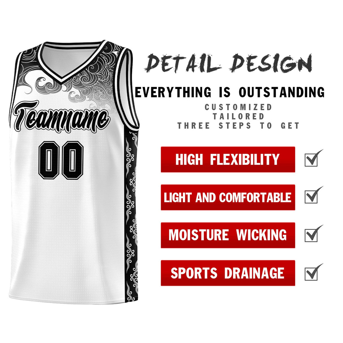 Custom White Personalized Cloud Pattern Sports Sets Uniform Basketball Jersey