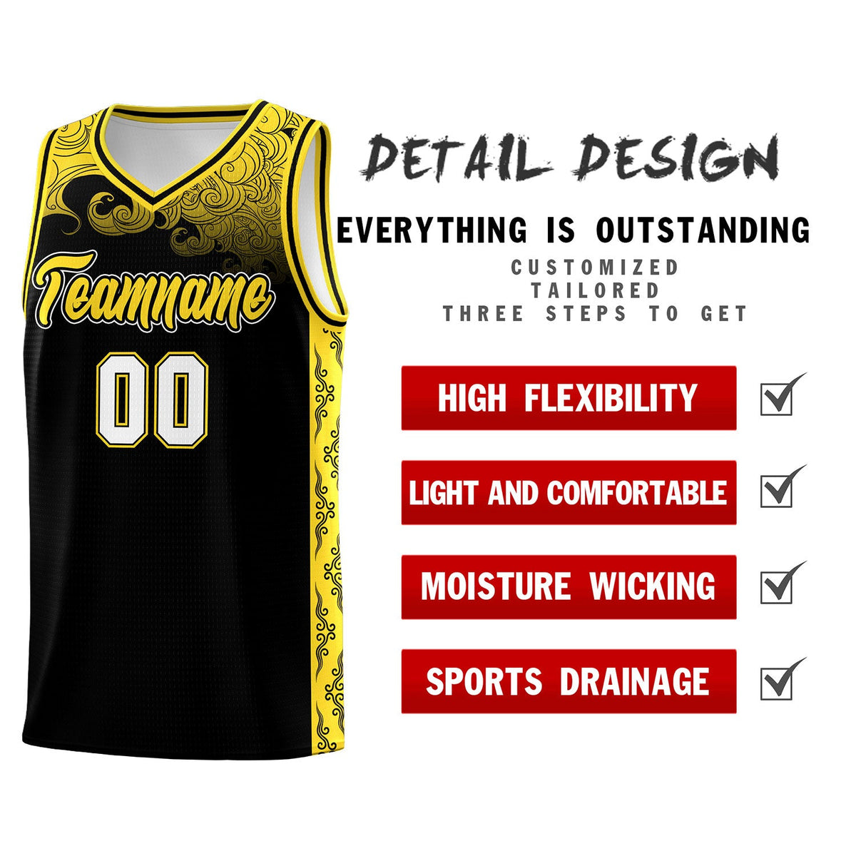 Custom Black Personalized Cloud Pattern Sports Sets Uniform Basketball Jersey